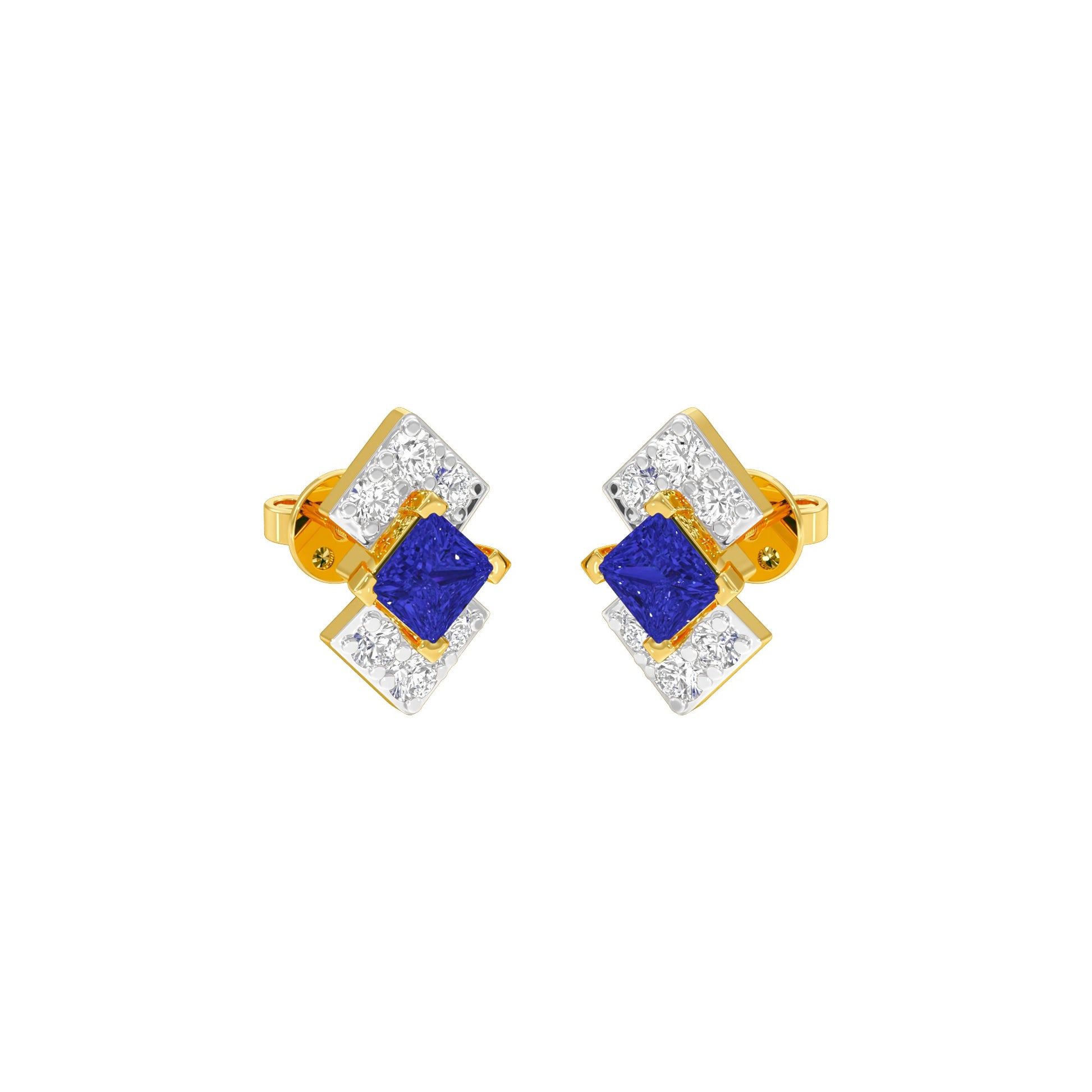Cobalt Blue Diamond Earrings 9 KT / Yellow Gold