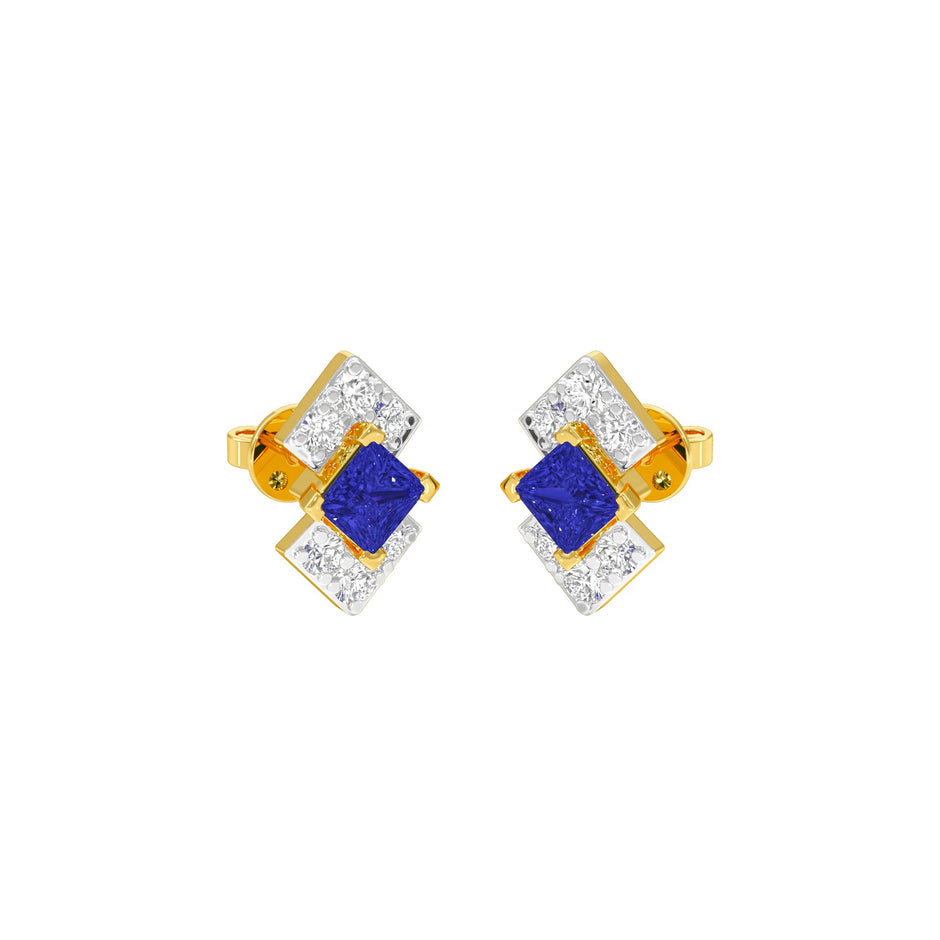 Cobalt Blue Diamond Earrings 9 KT / Yellow Gold