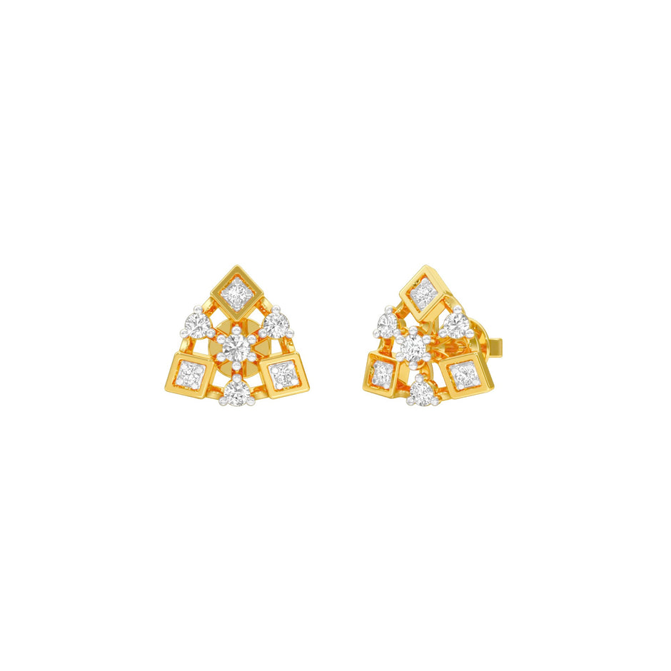 Tri-Glamour Diamond Earrings 18 KT / Yellow Gold