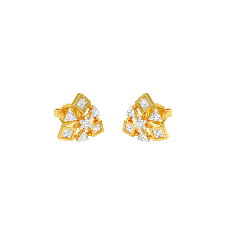 Tri-Glamour Diamond Earrings 18 KT / Yellow Gold