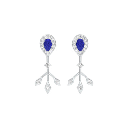 Celestial Blue Diamond Dangler Earrings 9 KT / White Gold