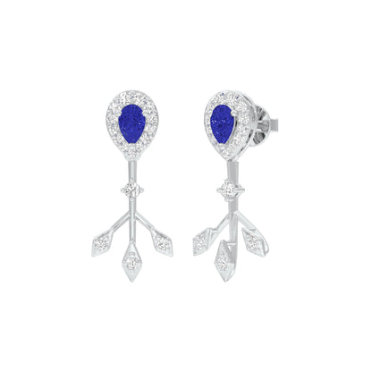 Celestial Blue Diamond Dangler Earrings 9 KT / White Gold