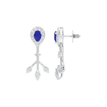 Celestial Blue Diamond Dangler Earrings 9 KT / White Gold