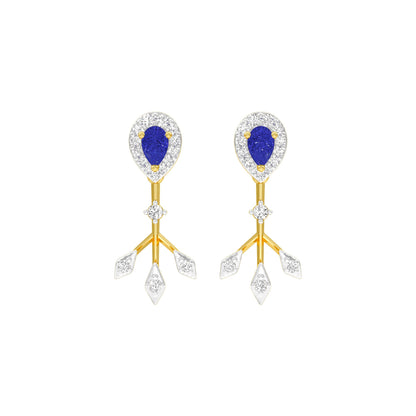 Celestial Blue Diamond Dangler Earrings 9 KT / Yellow Gold
