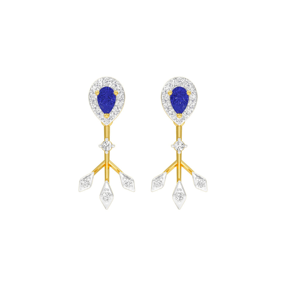 Celestial Blue Diamond Dangler Earrings 9 KT / Yellow Gold