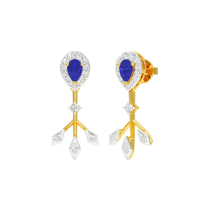 Celestial Blue Diamond Dangler Earrings 9 KT / Yellow Gold