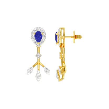 Celestial Blue Diamond Dangler Earrings 9 KT / Yellow Gold
