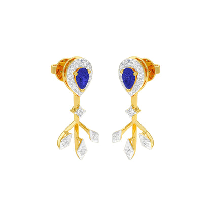 Celestial Blue Diamond Dangler Earrings 9 KT / Yellow Gold