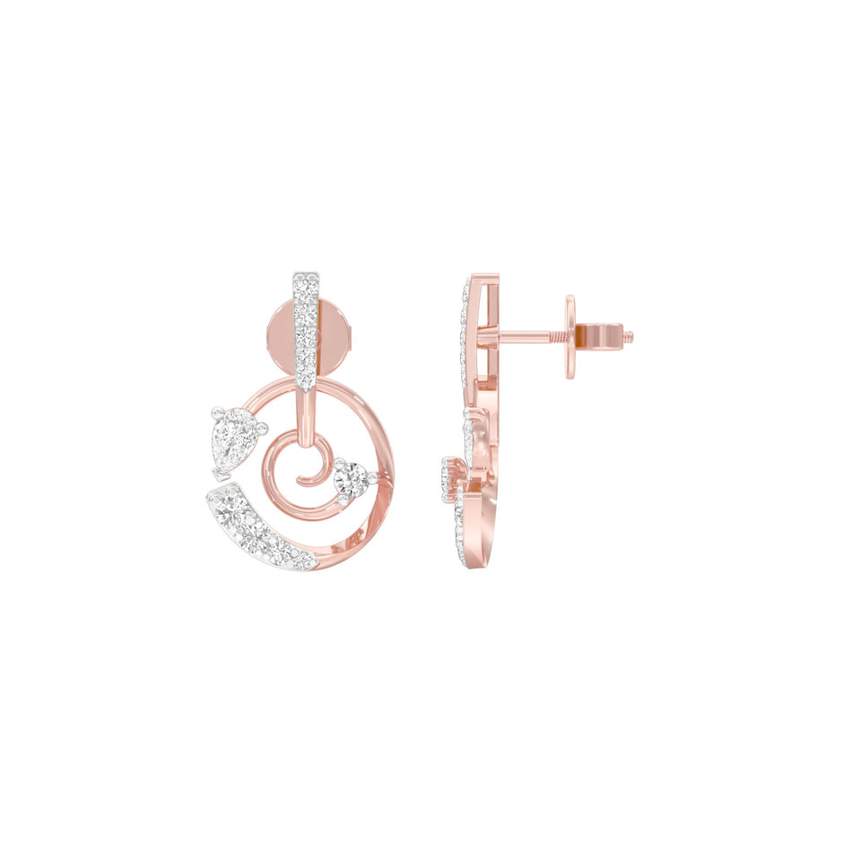 Swirl On Diamond Dangler Earrings 18 KT / Rose Gold