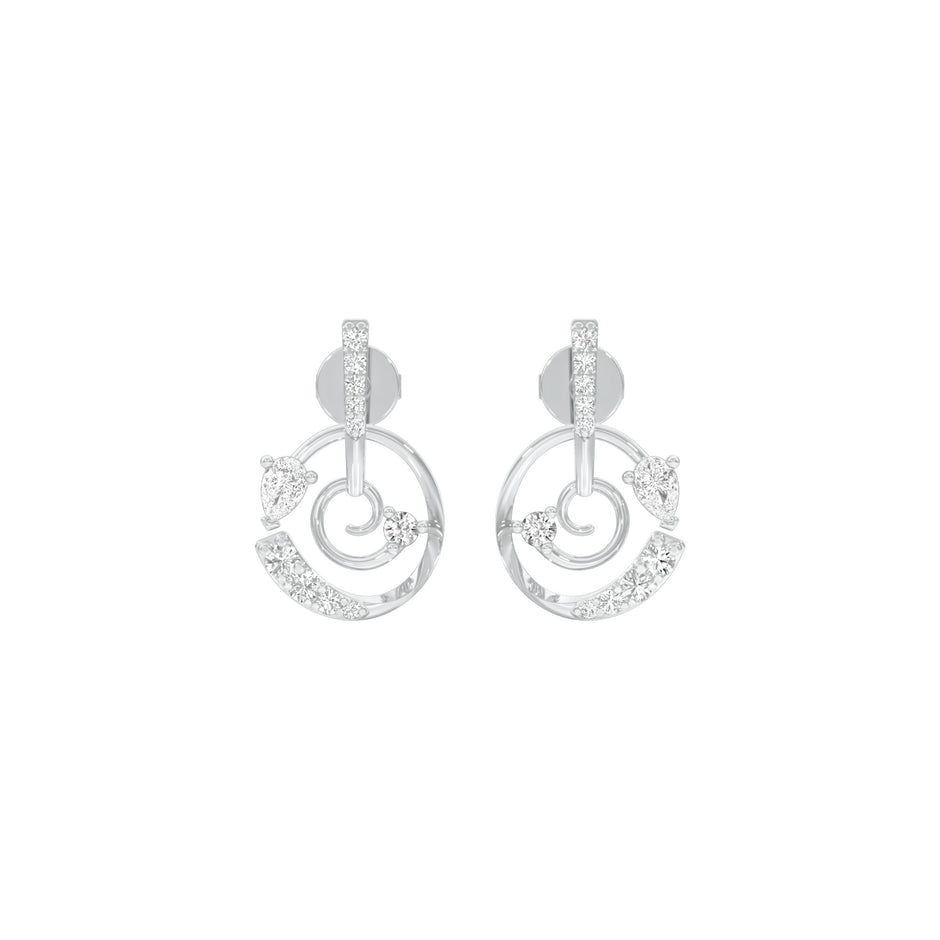 Swirl On Diamond Dangler Earrings 18 KT / White Gold