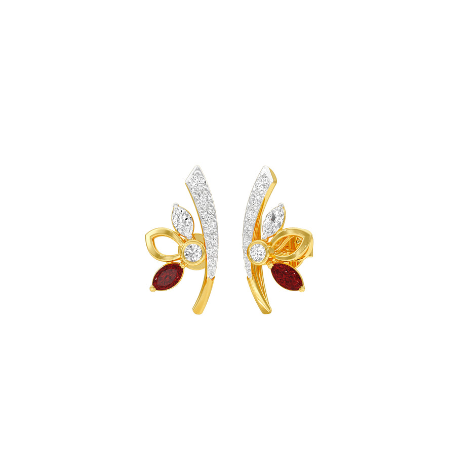 Crimson Leaf Diamond Earrings 9 KT / Yellow Gold