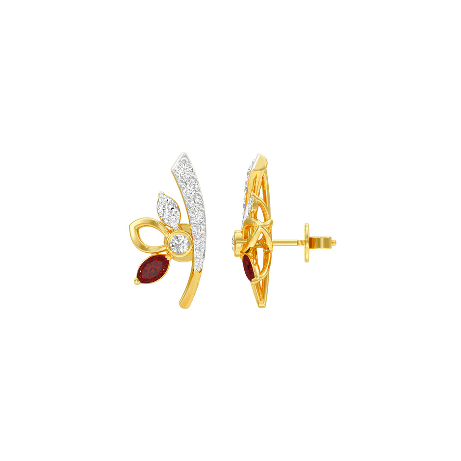 Crimson Leaf Diamond Earrings 9 KT / Yellow Gold