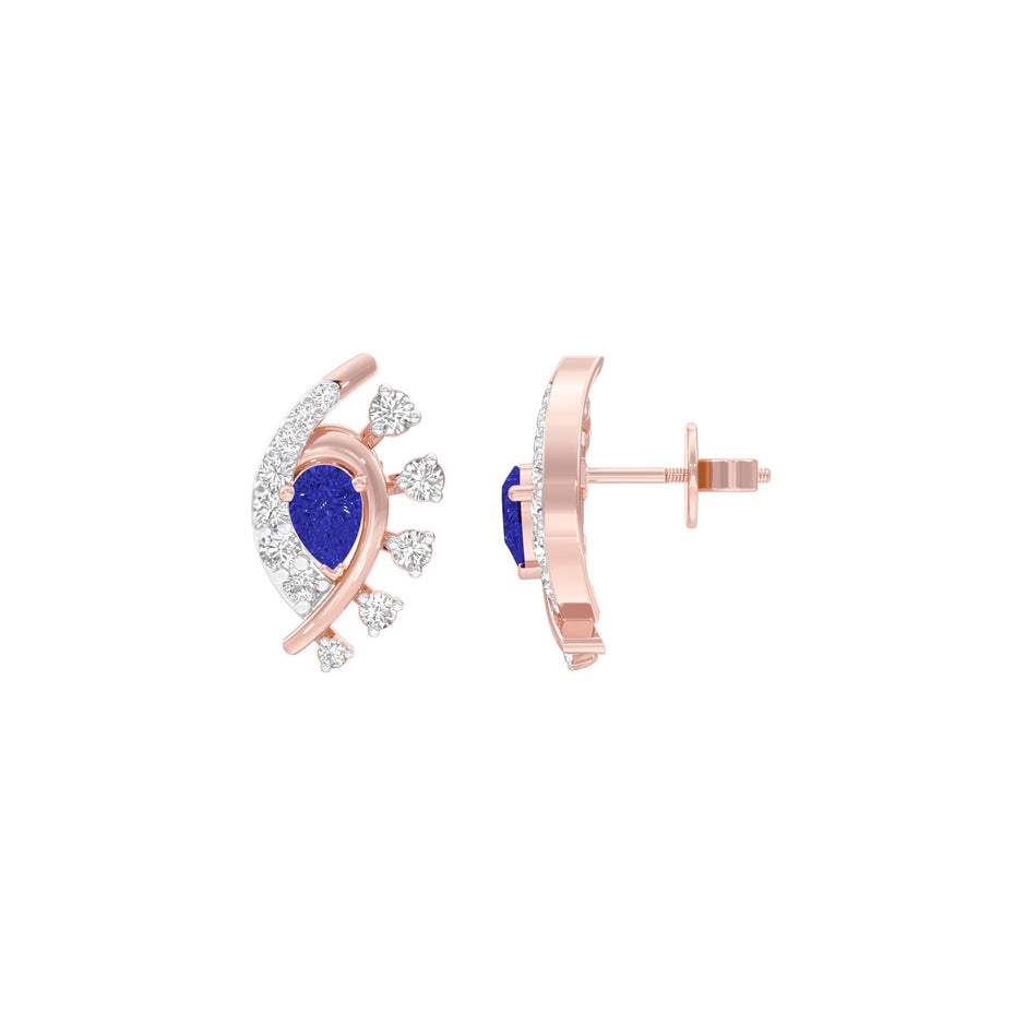 Blue Curve Diamond Earrings 9 KT / Rose Gold