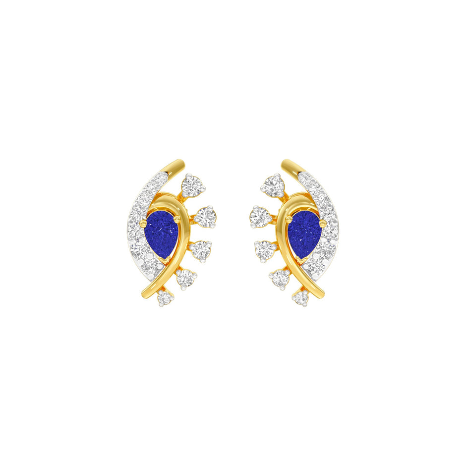 Blue Curve Diamond Earrings 9 KT / Yellow Gold