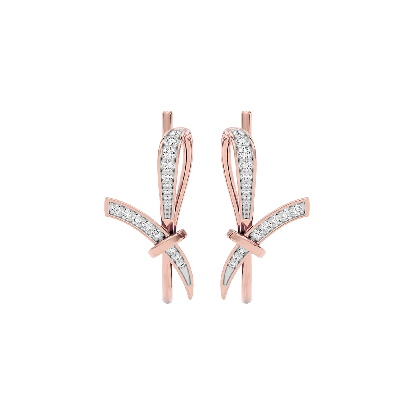 Ribbon Fashion Diamond Hoop Earrings 18 KT / Rose Gold