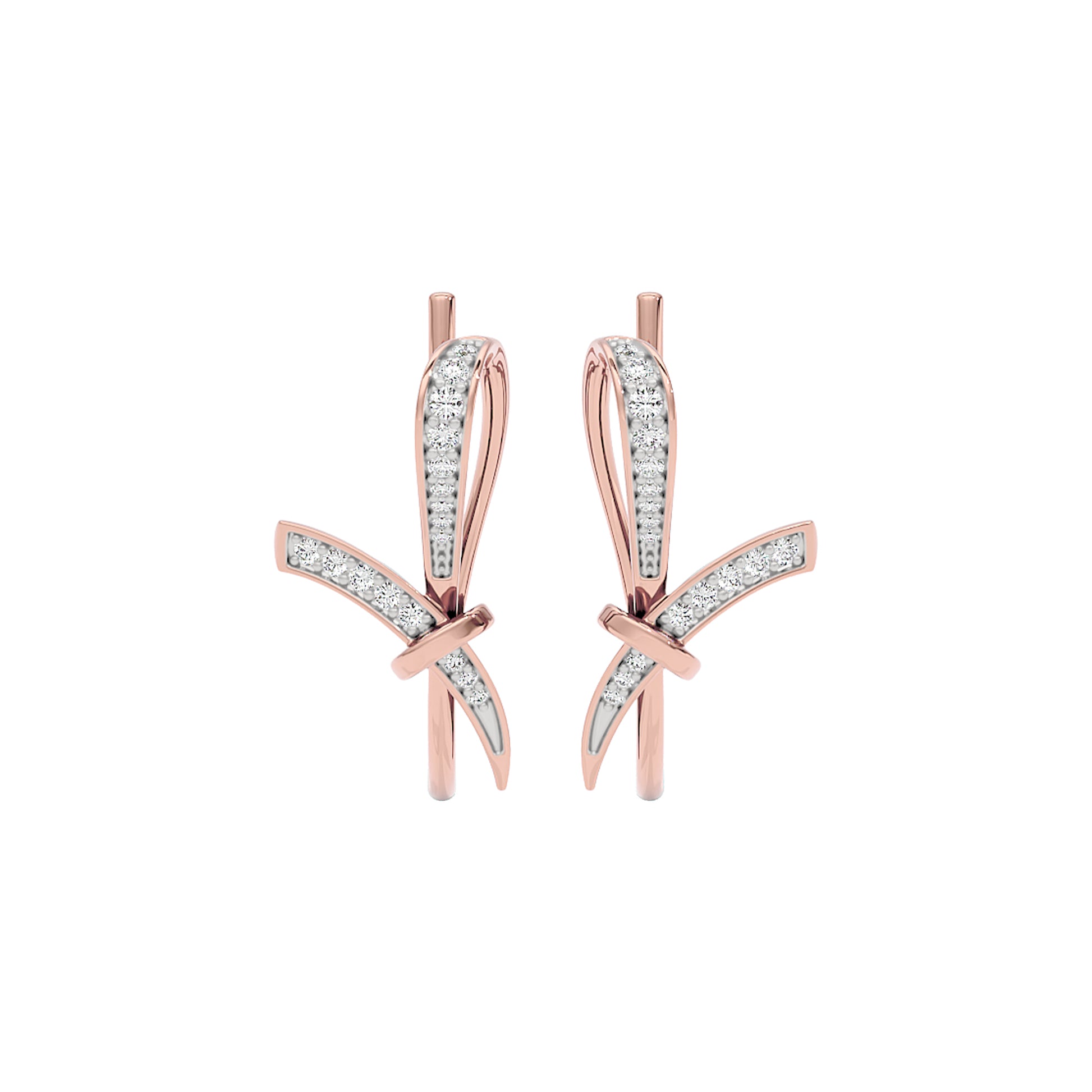 Ribbon Fashion Diamond Hoop Earrings 18 KT / Rose Gold