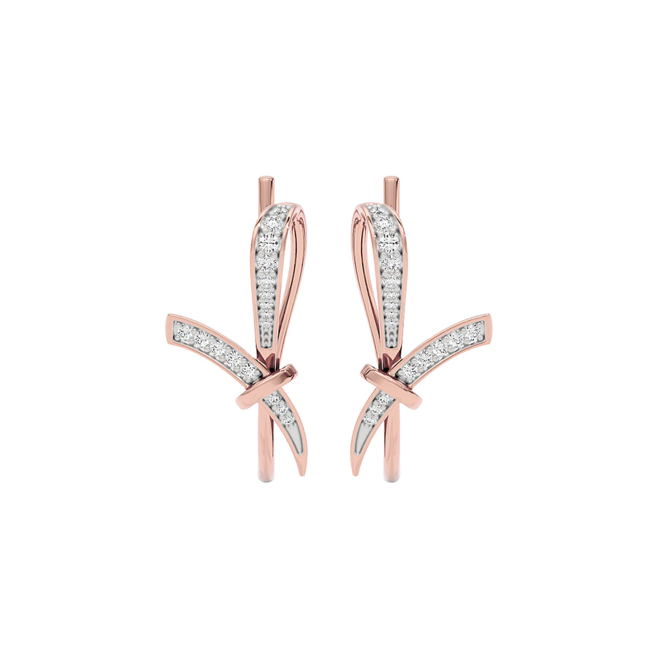 Ribbon Fashion Diamond Hoop Earrings 18 KT / Rose Gold