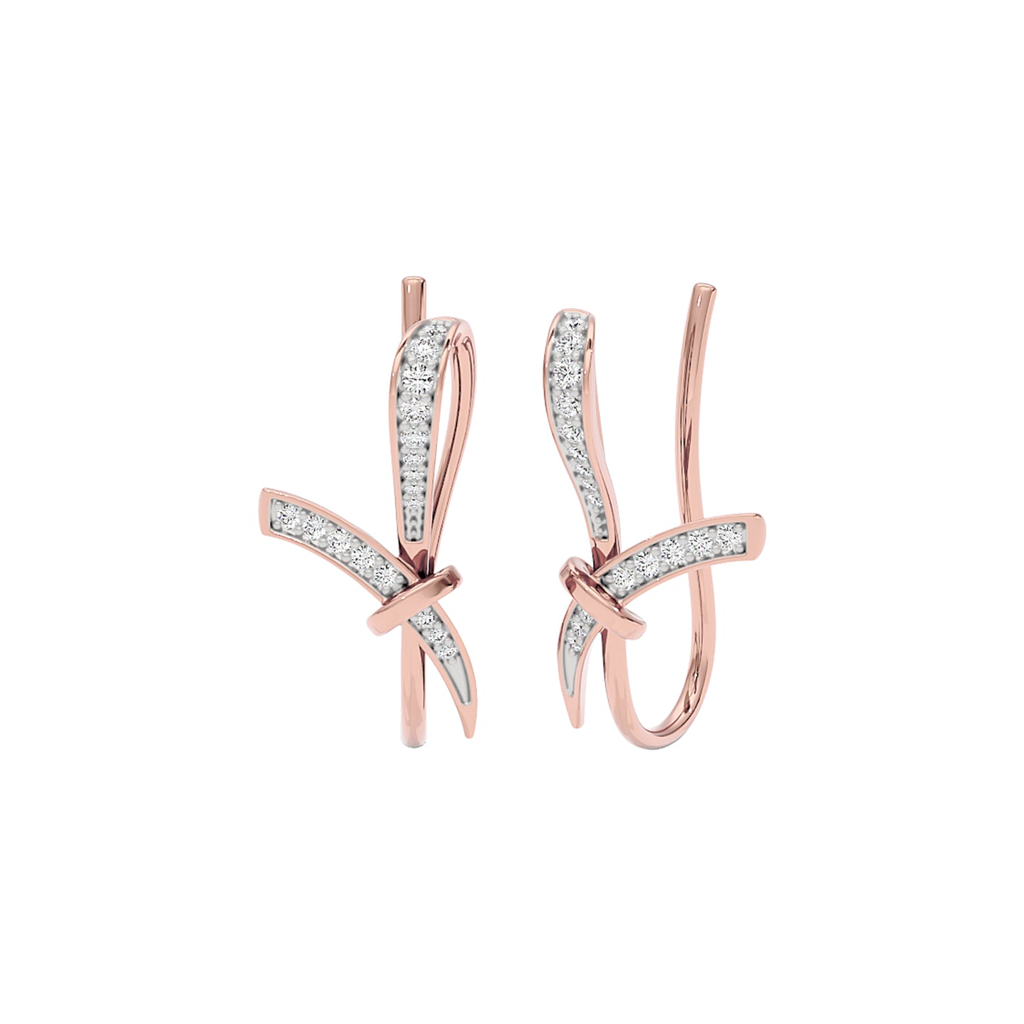 Ribbon Fashion Diamond Hoop Earrings 18 KT / Rose Gold
