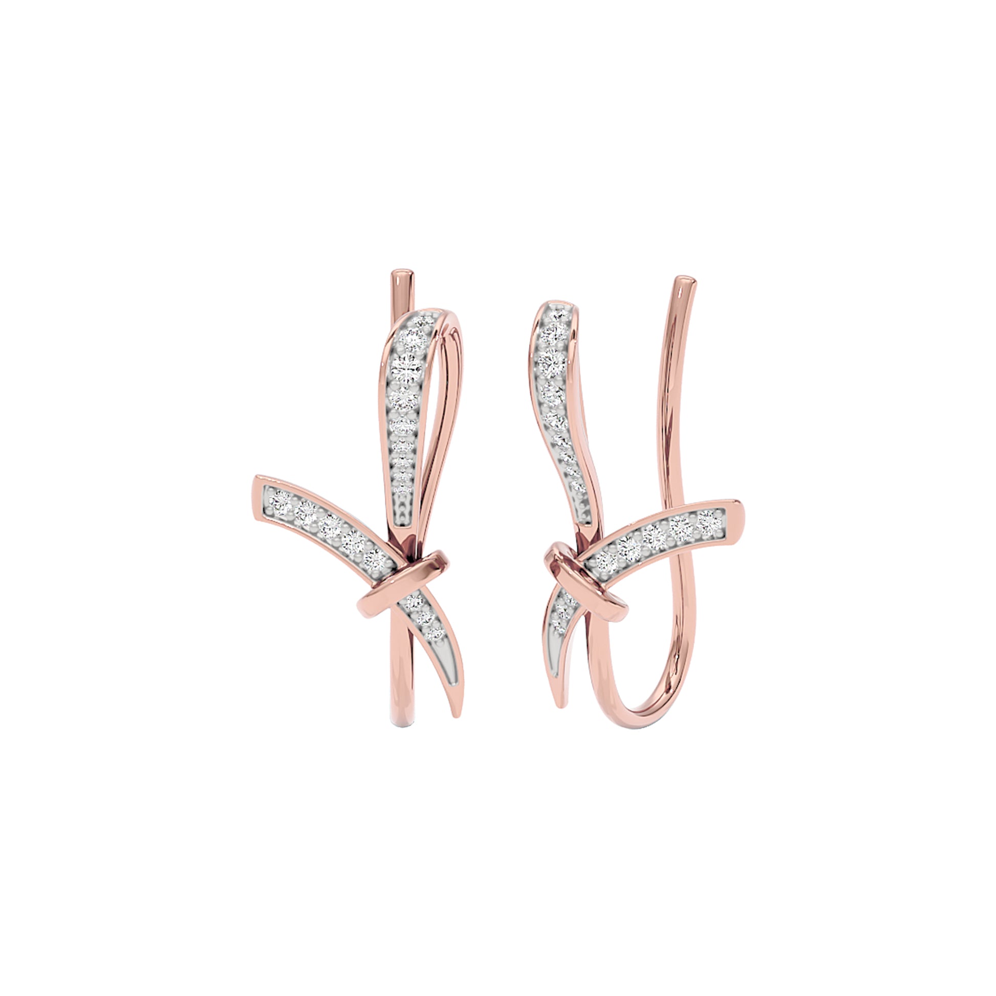 Ribbon Fashion Diamond Hoop Earrings 18 KT / Rose Gold