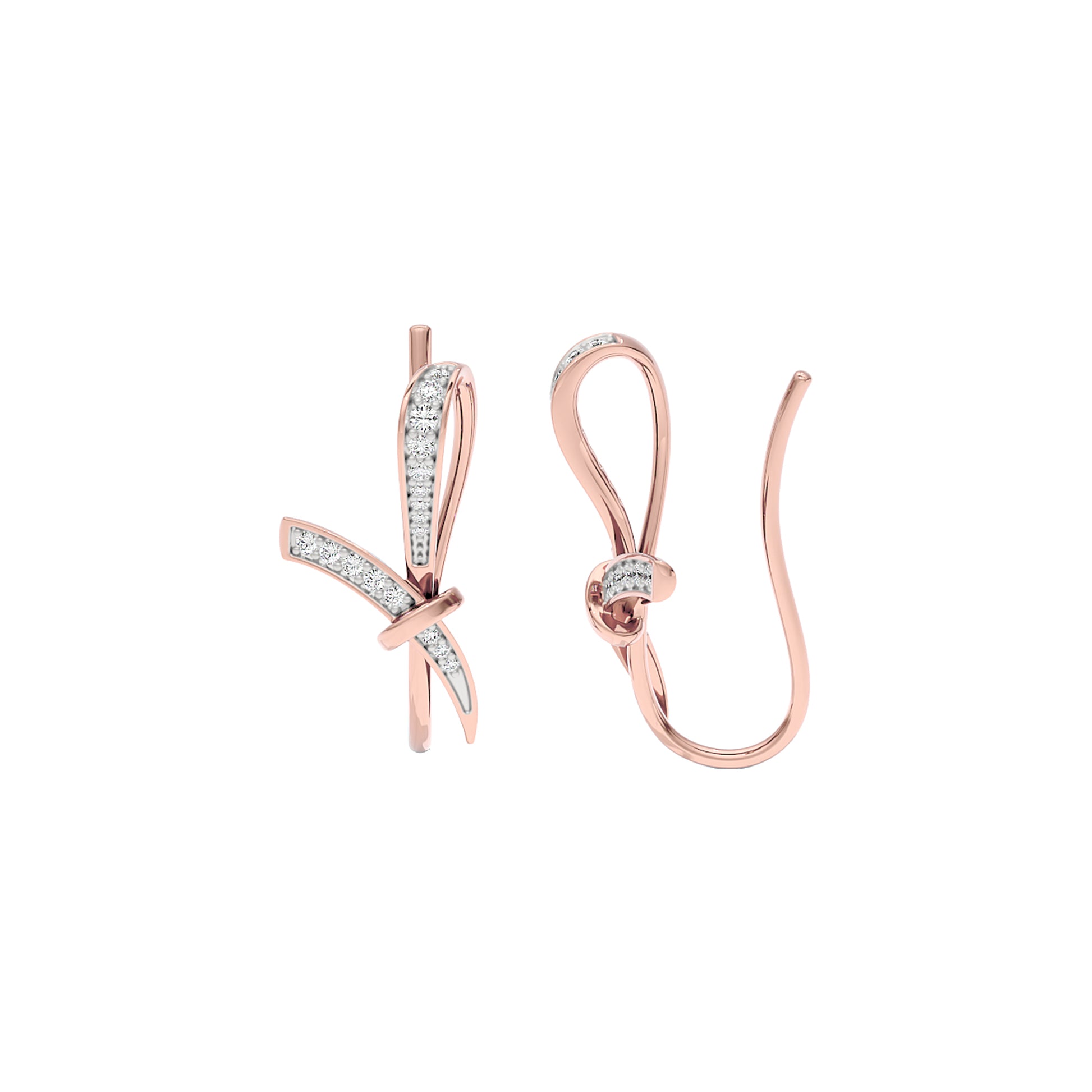Ribbon Fashion Diamond Hoop Earrings 18 KT / Rose Gold