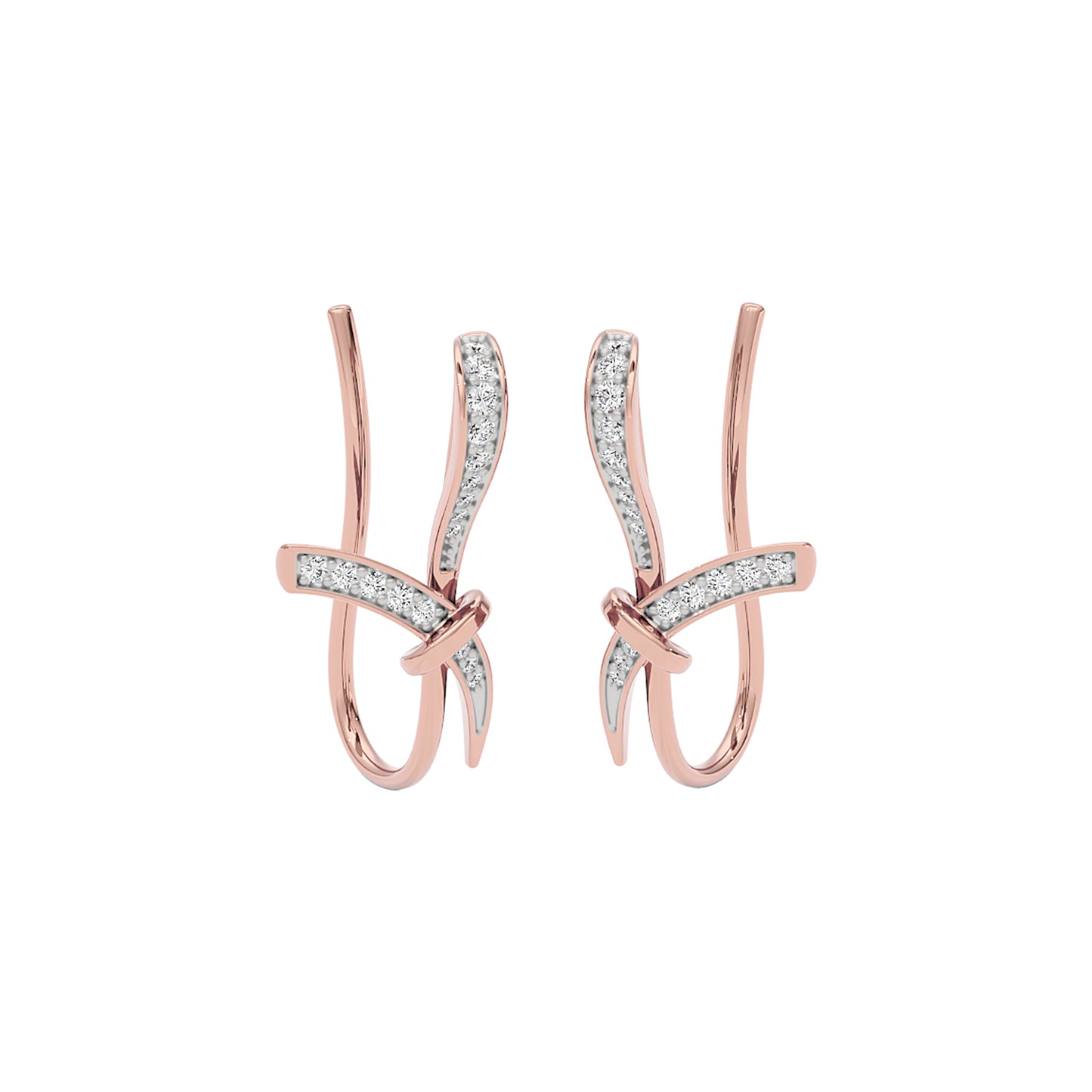 Ribbon Fashion Diamond Hoop Earrings 18 KT / Rose Gold