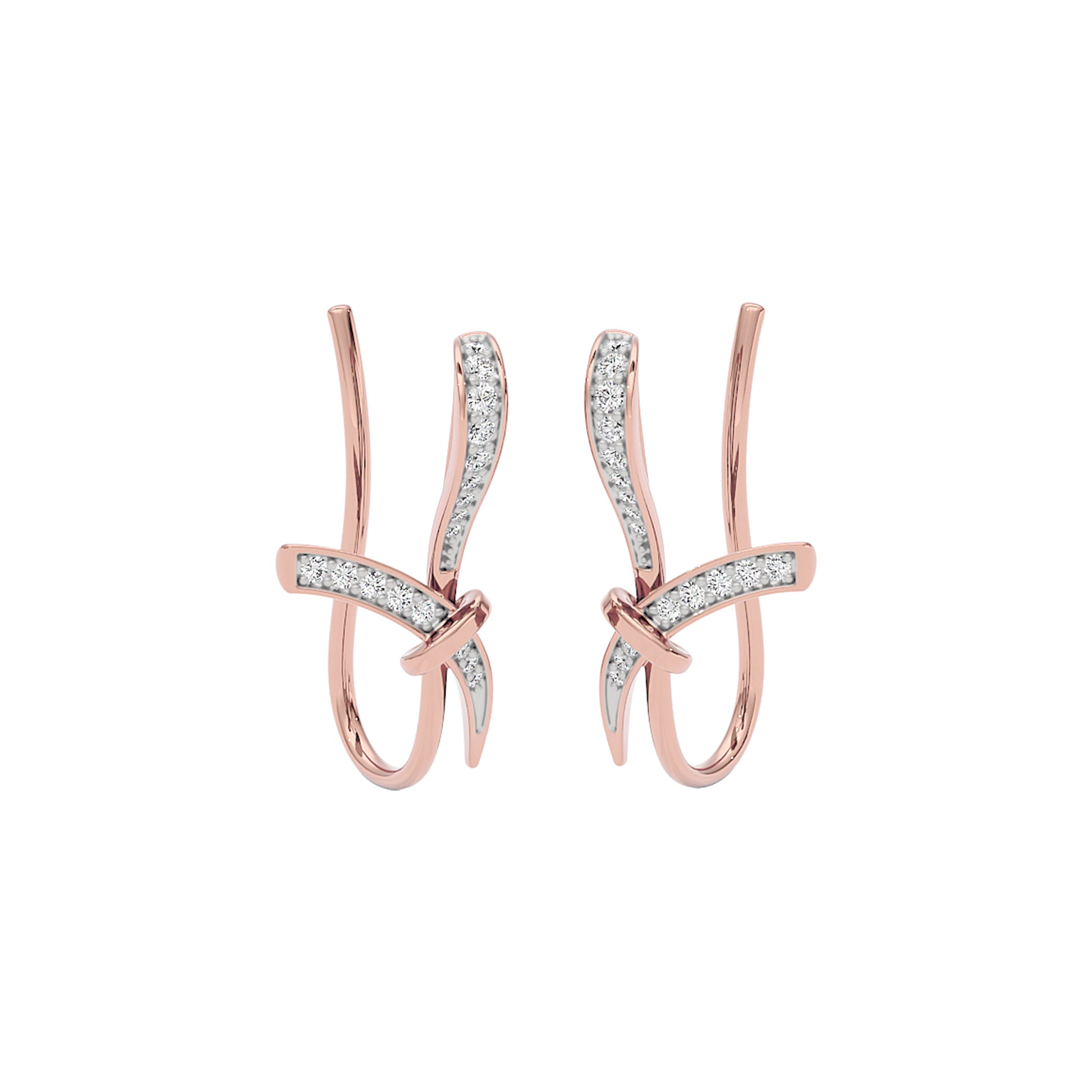 Ribbon Fashion Diamond Hoop Earrings 18 KT / Rose Gold