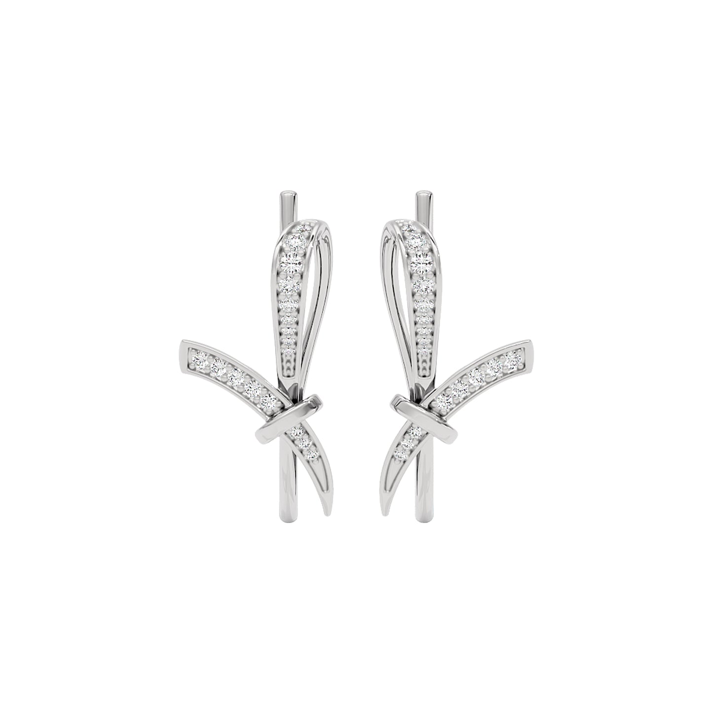 Ribbon Fashion Diamond Hoop Earrings 18 KT / White Gold