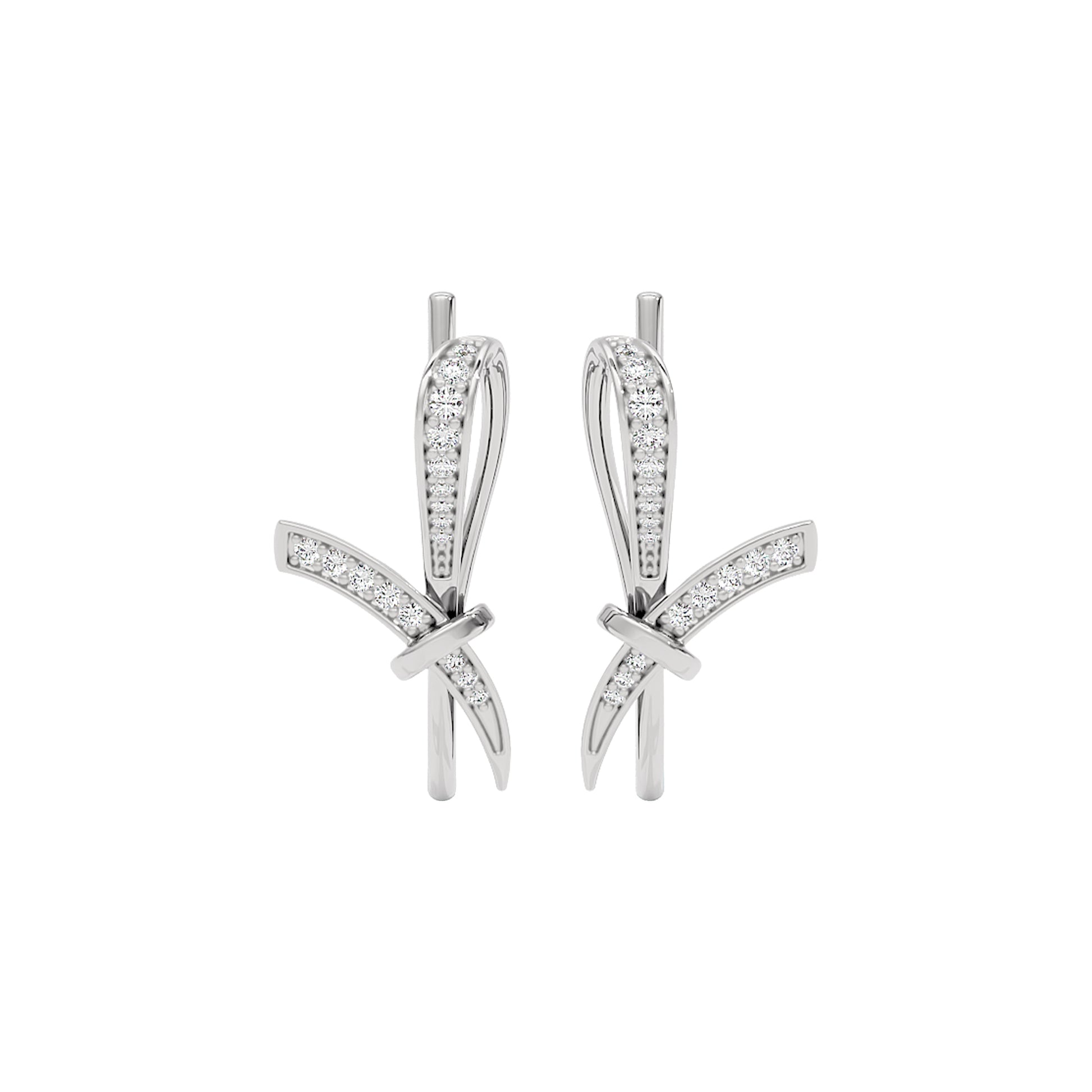 Ribbon Fashion Diamond Hoop Earrings 18 KT / White Gold