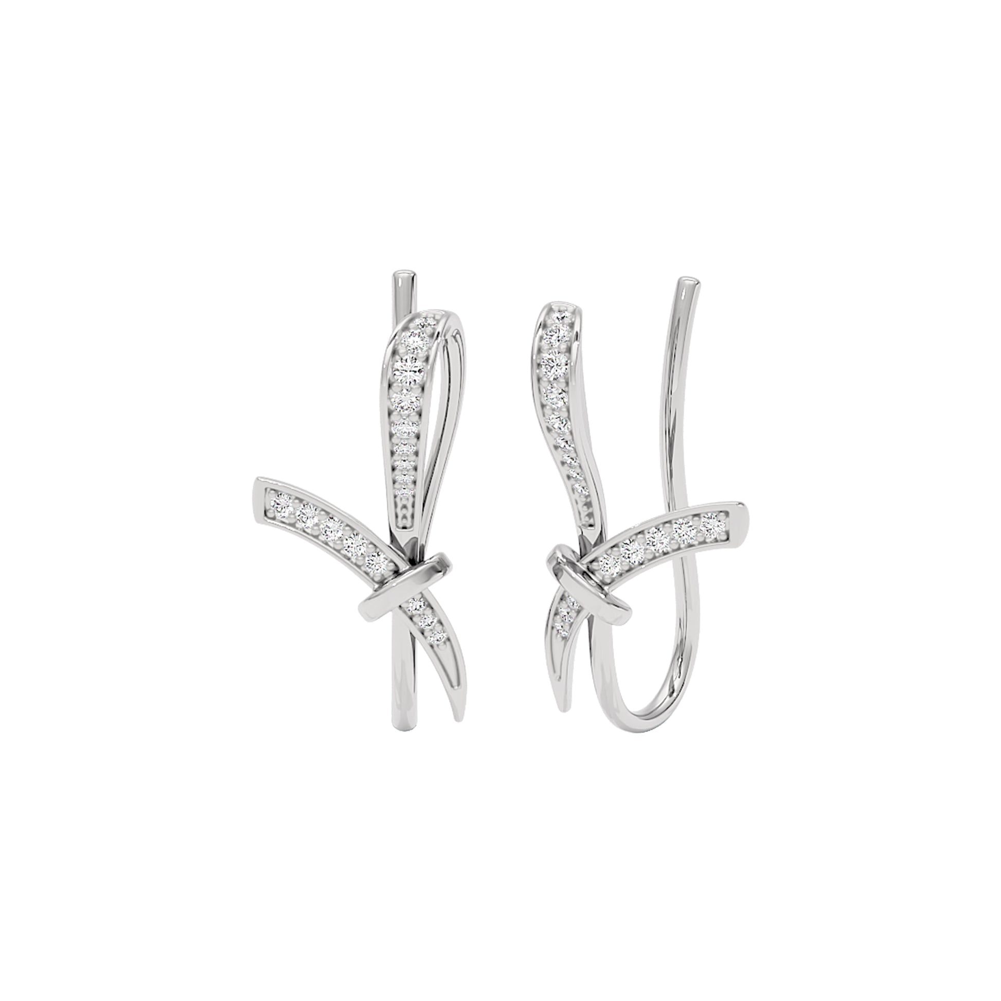 Ribbon Fashion Diamond Hoop Earrings 18 KT / White Gold