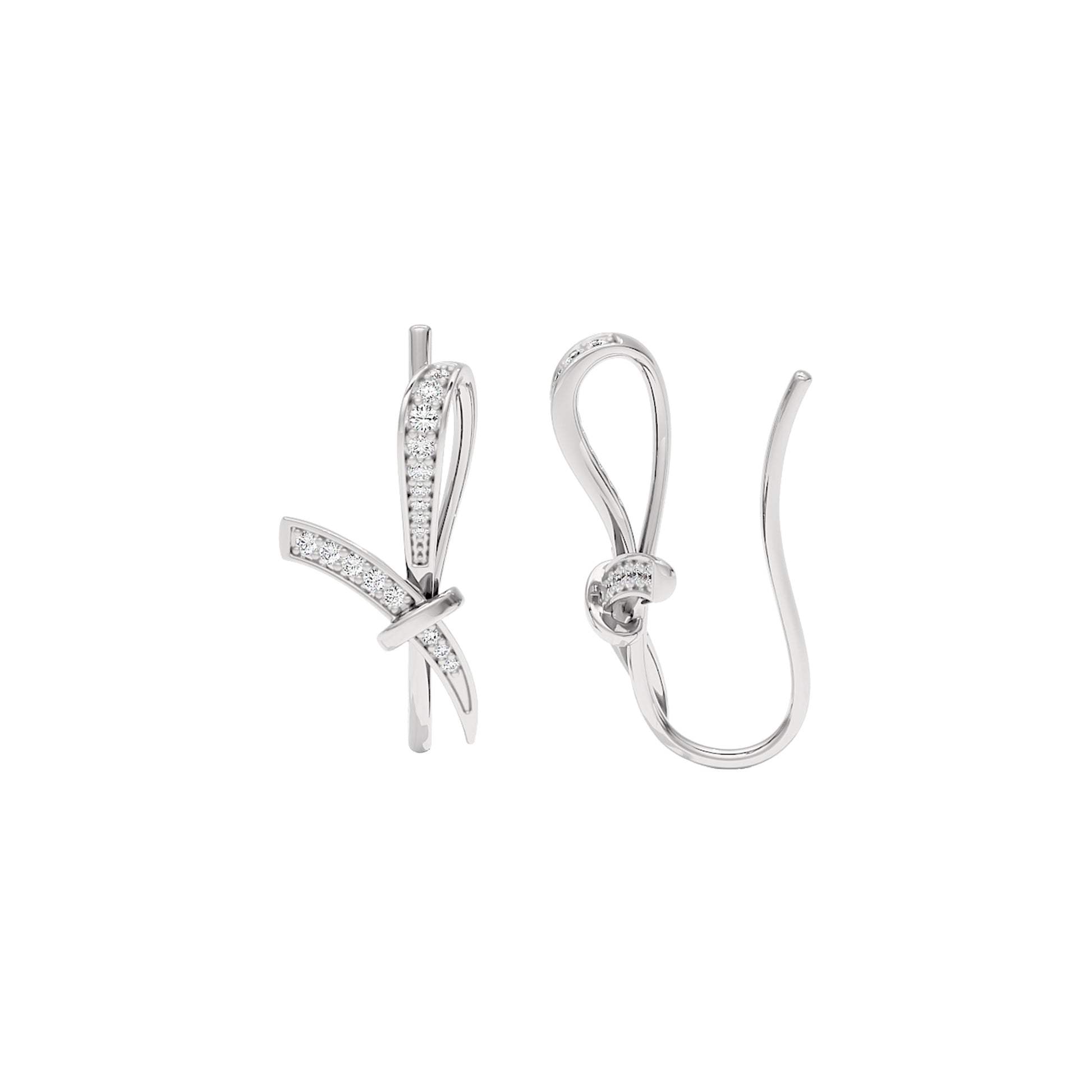 Ribbon Fashion Diamond Hoop Earrings 18 KT / White Gold