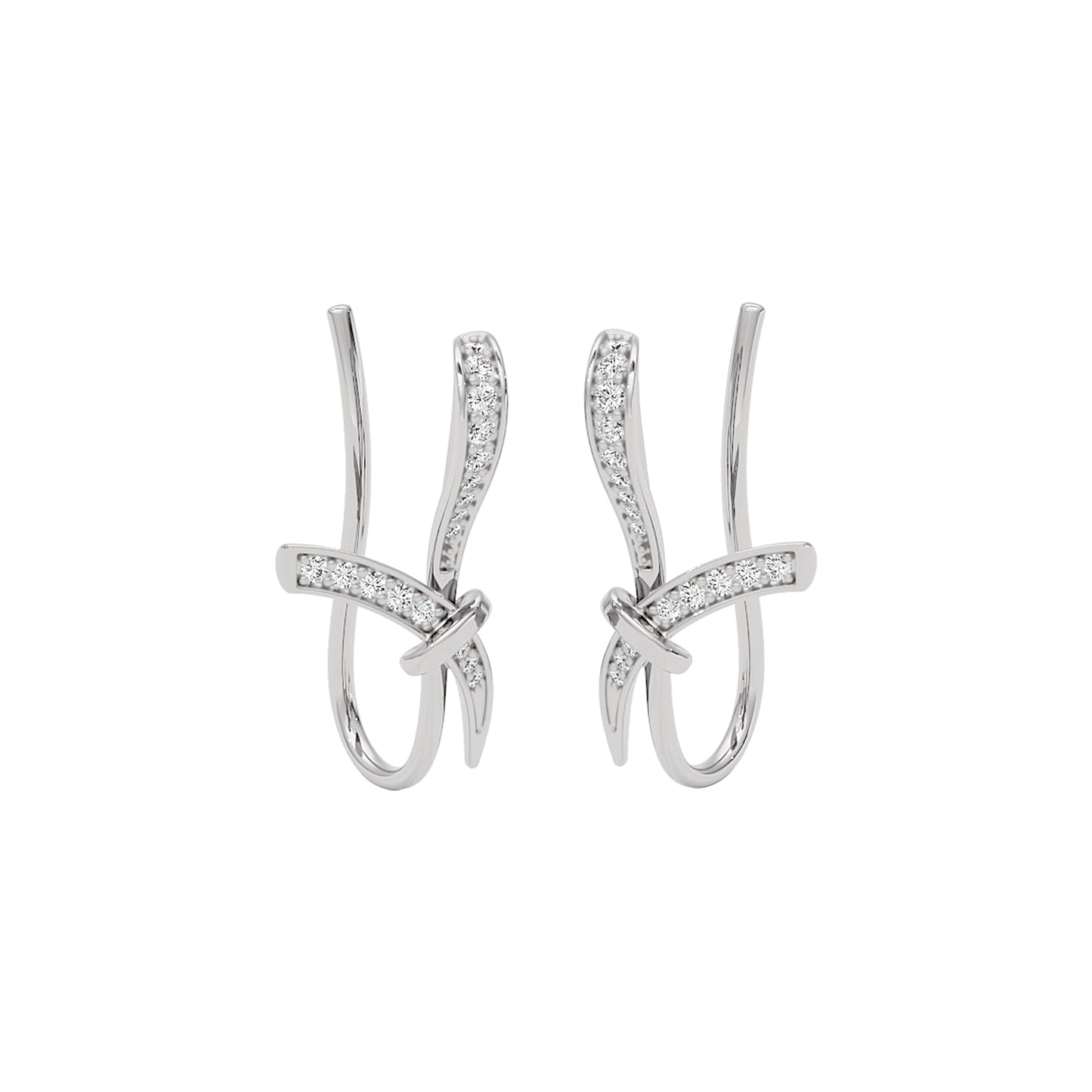 Ribbon Fashion Diamond Hoop Earrings 18 KT / White Gold