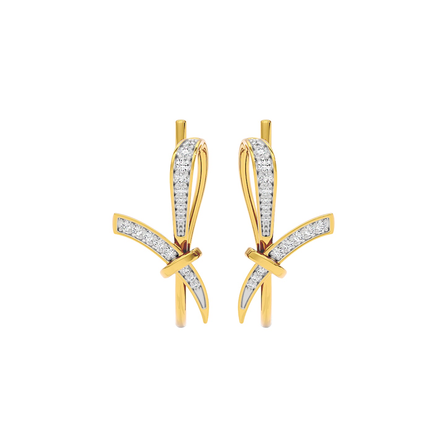 Ribbon Fashion Diamond Hoop Earrings 18 KT / Yellow Gold