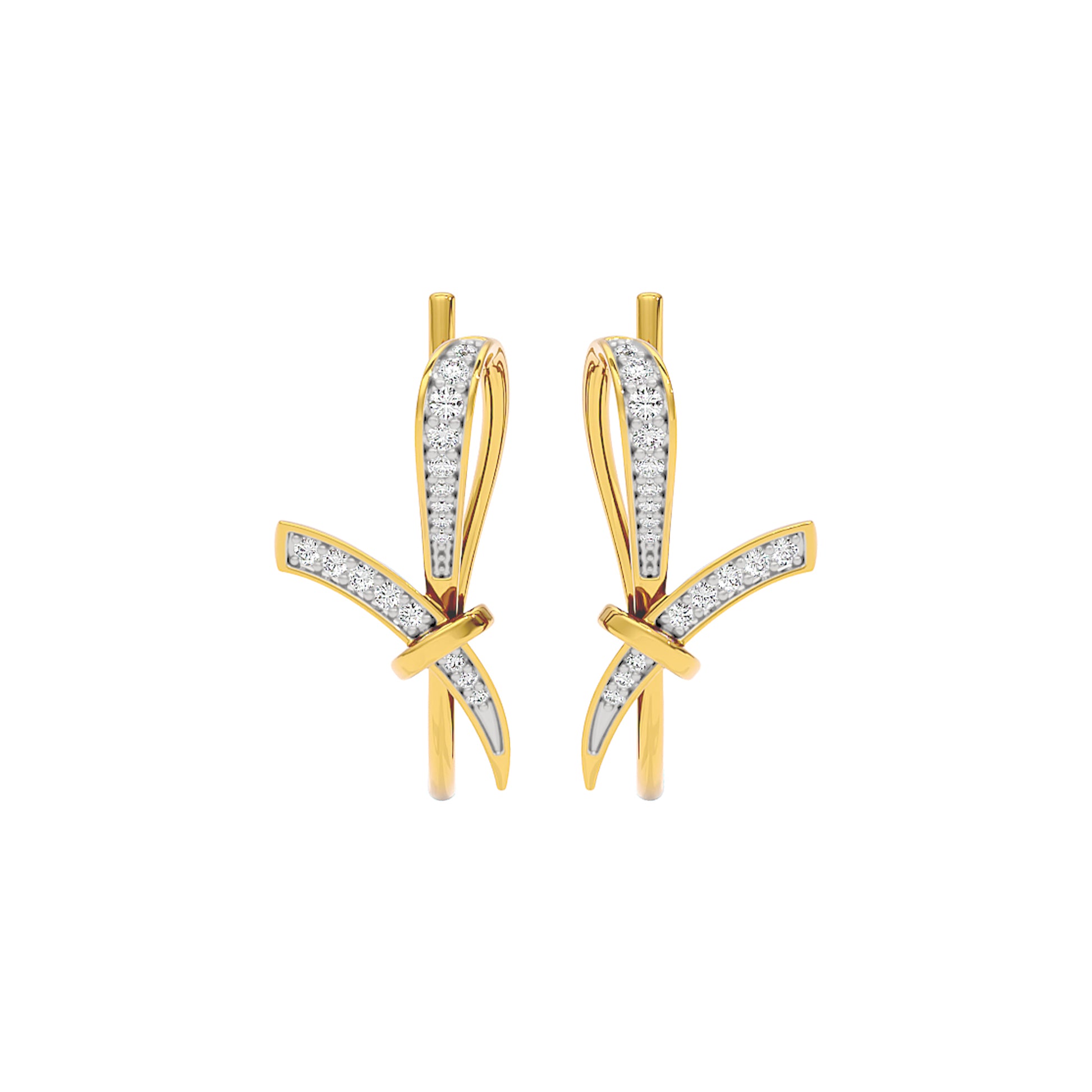 Ribbon Fashion Diamond Hoop Earrings 18 KT / Yellow Gold
