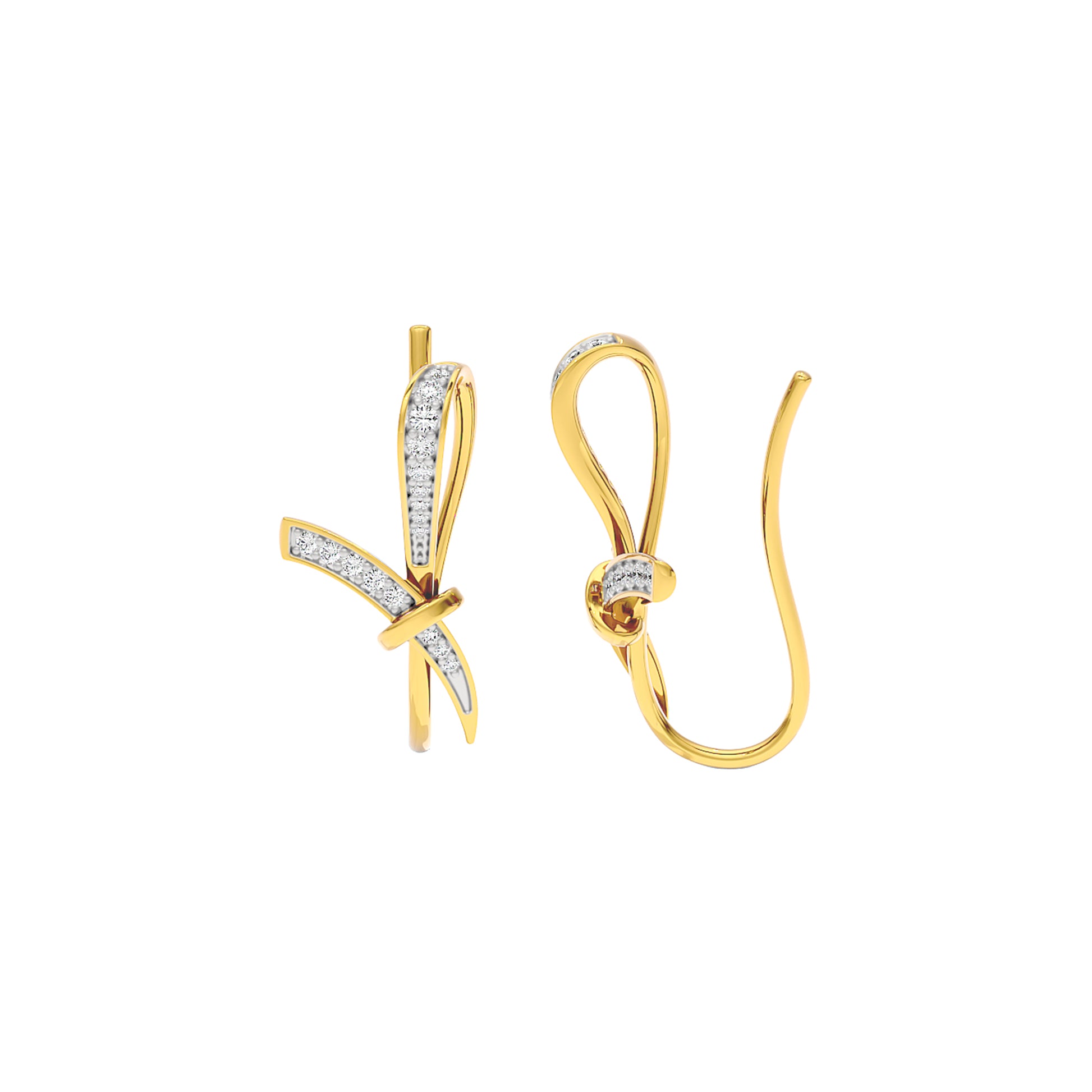 Ribbon Fashion Diamond Hoop Earrings 18 KT / Yellow Gold