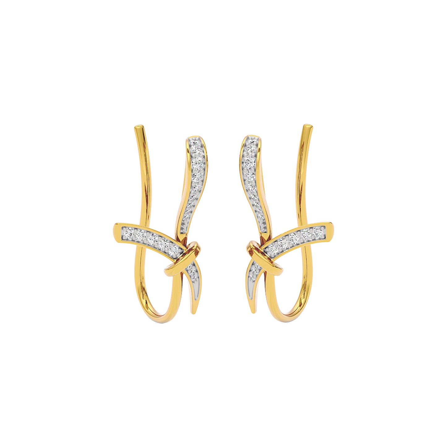 Ribbon Fashion Diamond Hoop Earrings 18 KT / Yellow Gold