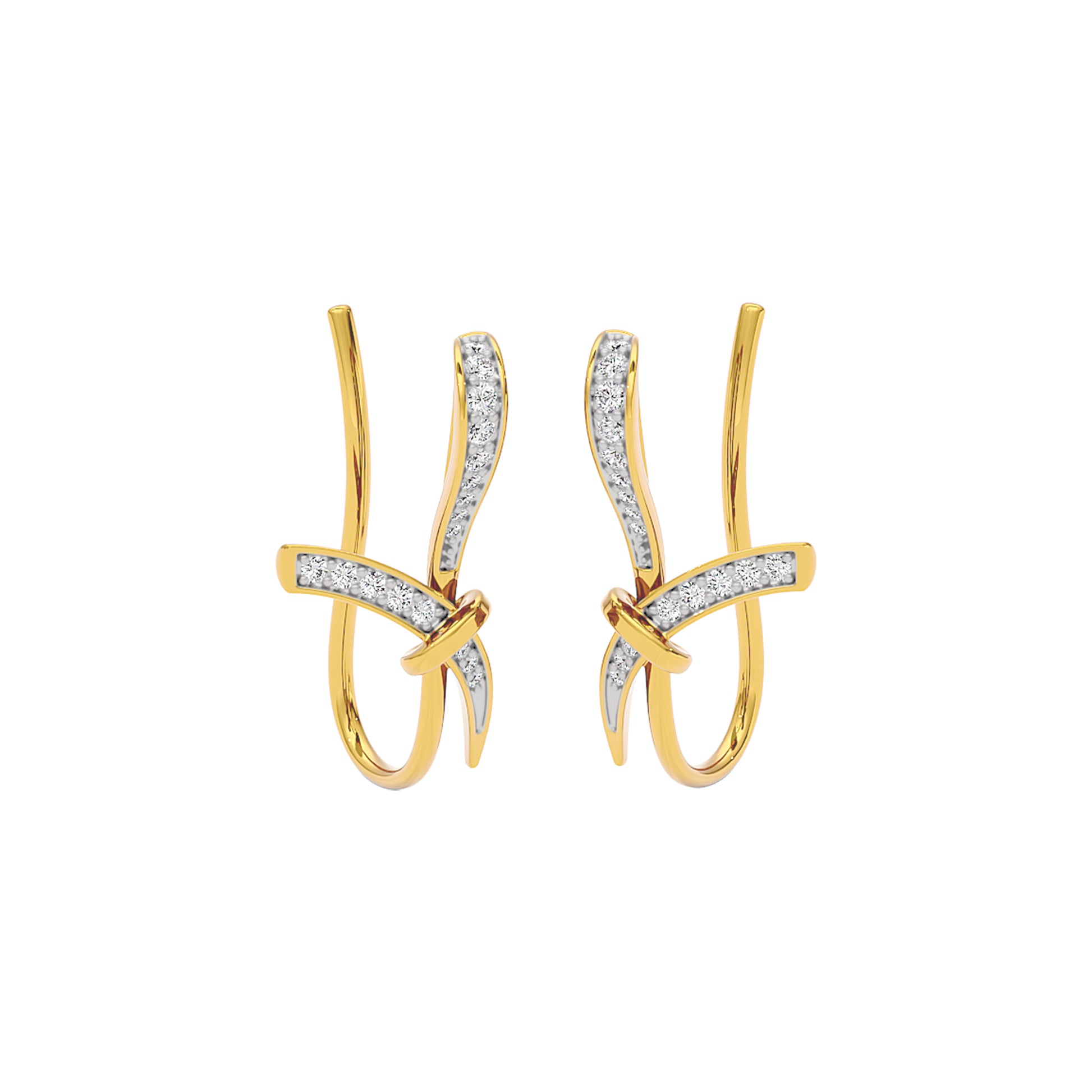Ribbon Fashion Diamond Hoop Earrings 18 KT / Yellow Gold
