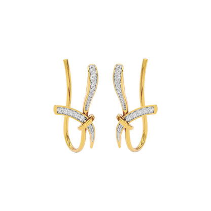 Ribbon Fashion Diamond Hoop Earrings 18 KT / Yellow Gold
