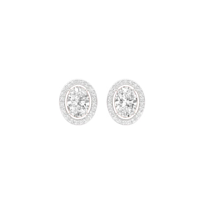 Tiny Oval Halo Diamond Stud Earrings 18 KT / Rose Gold