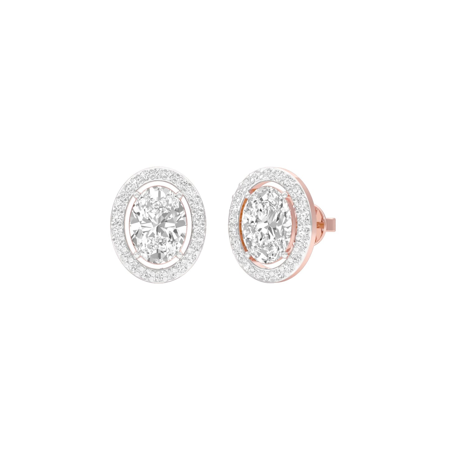 Tiny Oval Halo Diamond Stud Earrings 18 KT / Rose Gold