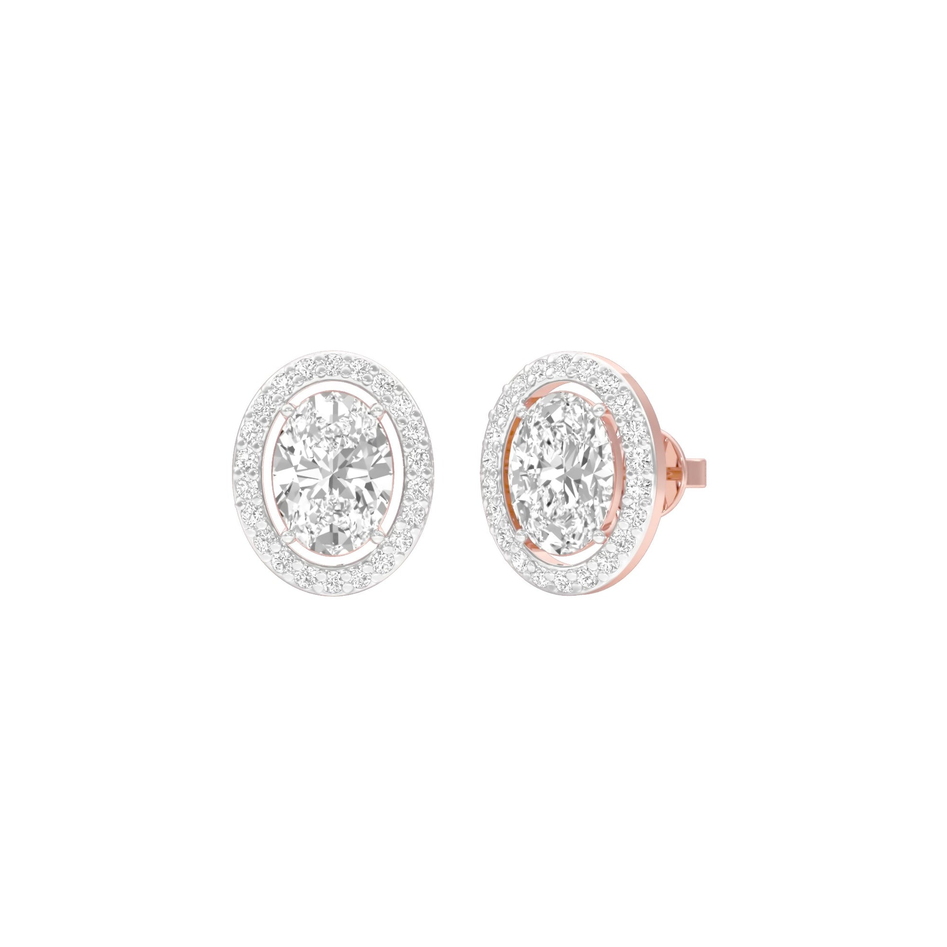 Tiny Oval Halo Diamond Stud Earrings 18 KT / Rose Gold