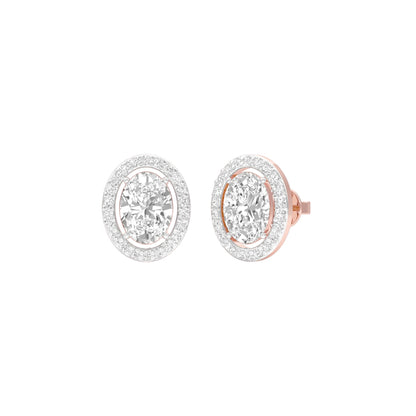 Tiny Oval Halo Diamond Stud Earrings 18 KT / Rose Gold