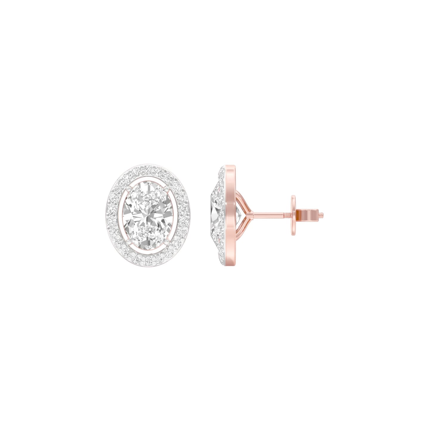 Tiny Oval Halo Diamond Stud Earrings 18 KT / Rose Gold