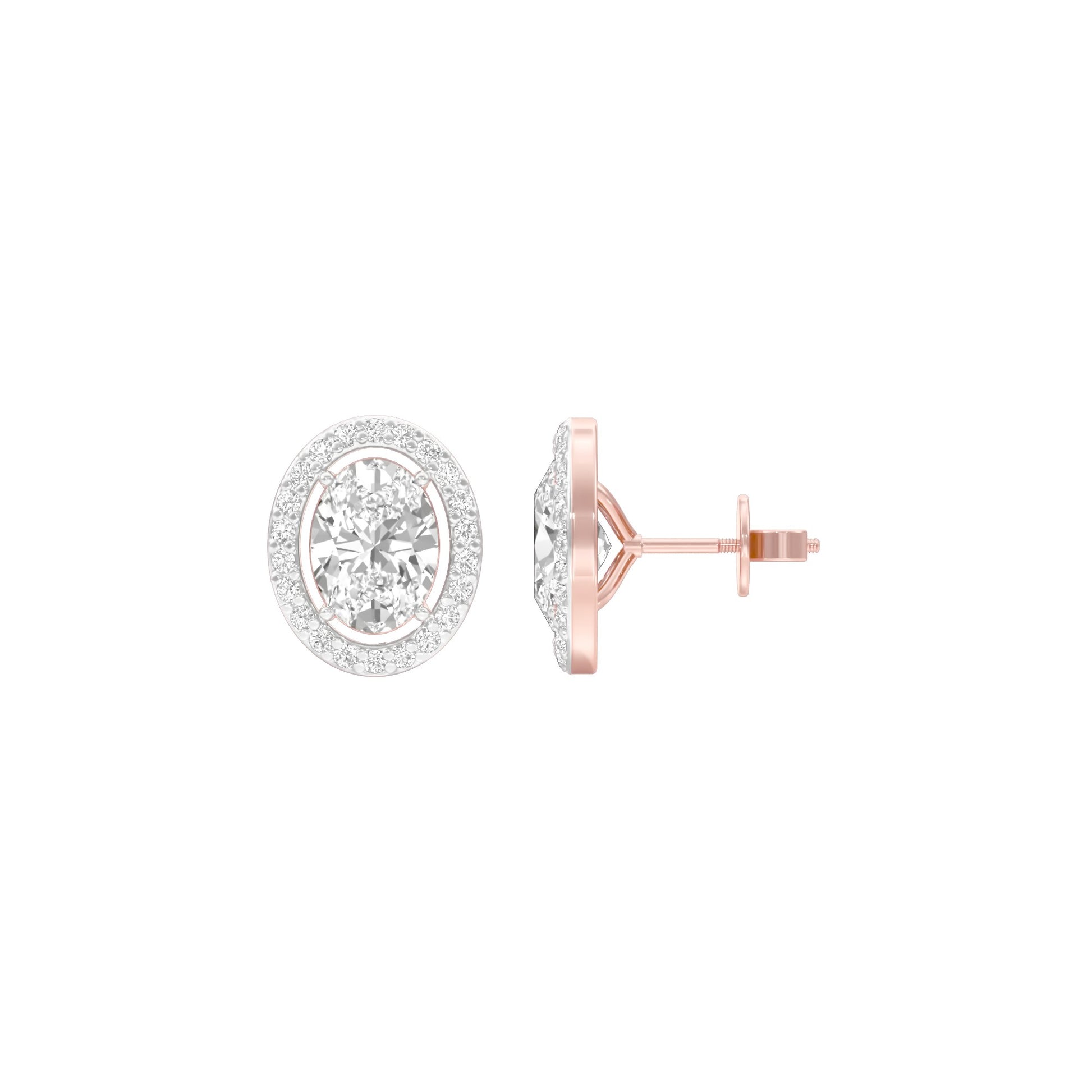 Tiny Oval Halo Diamond Stud Earrings 18 KT / Rose Gold