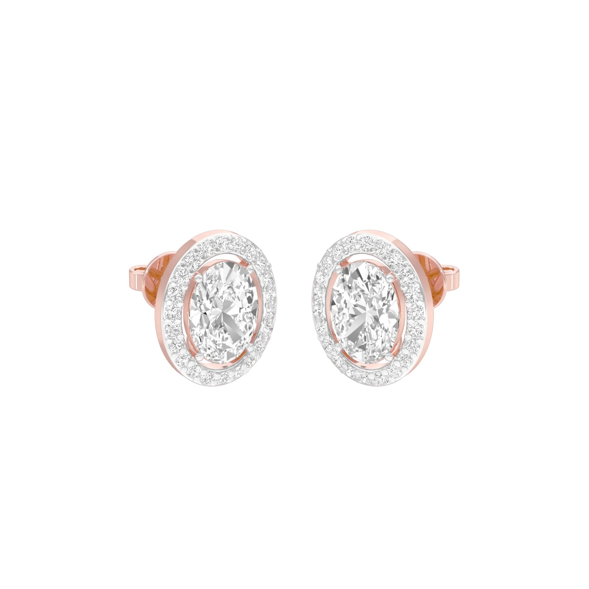 Tiny Oval Halo Diamond Stud Earrings 18 KT / Rose Gold