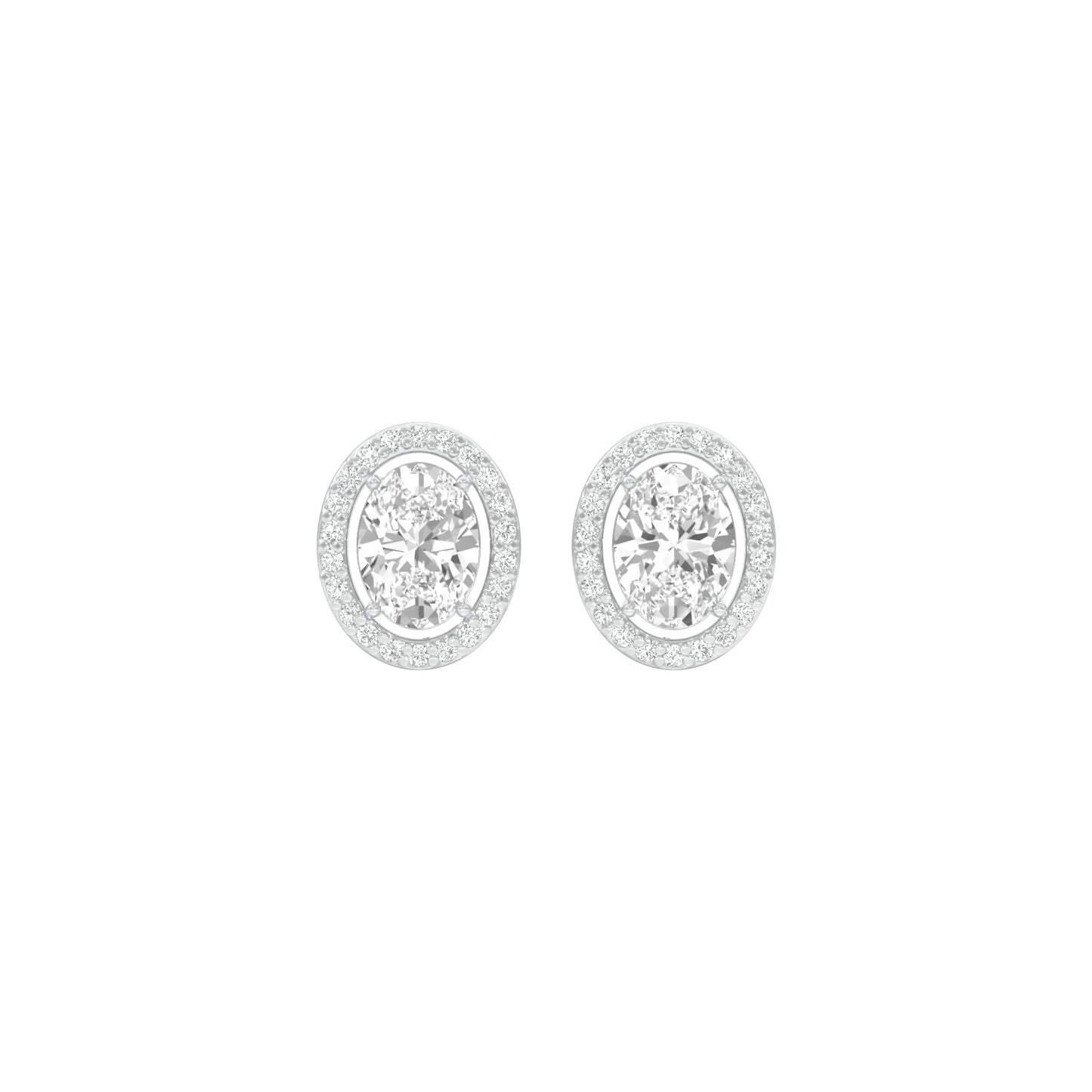 Tiny Oval Halo Diamond Stud Earrings 18 KT / White Gold