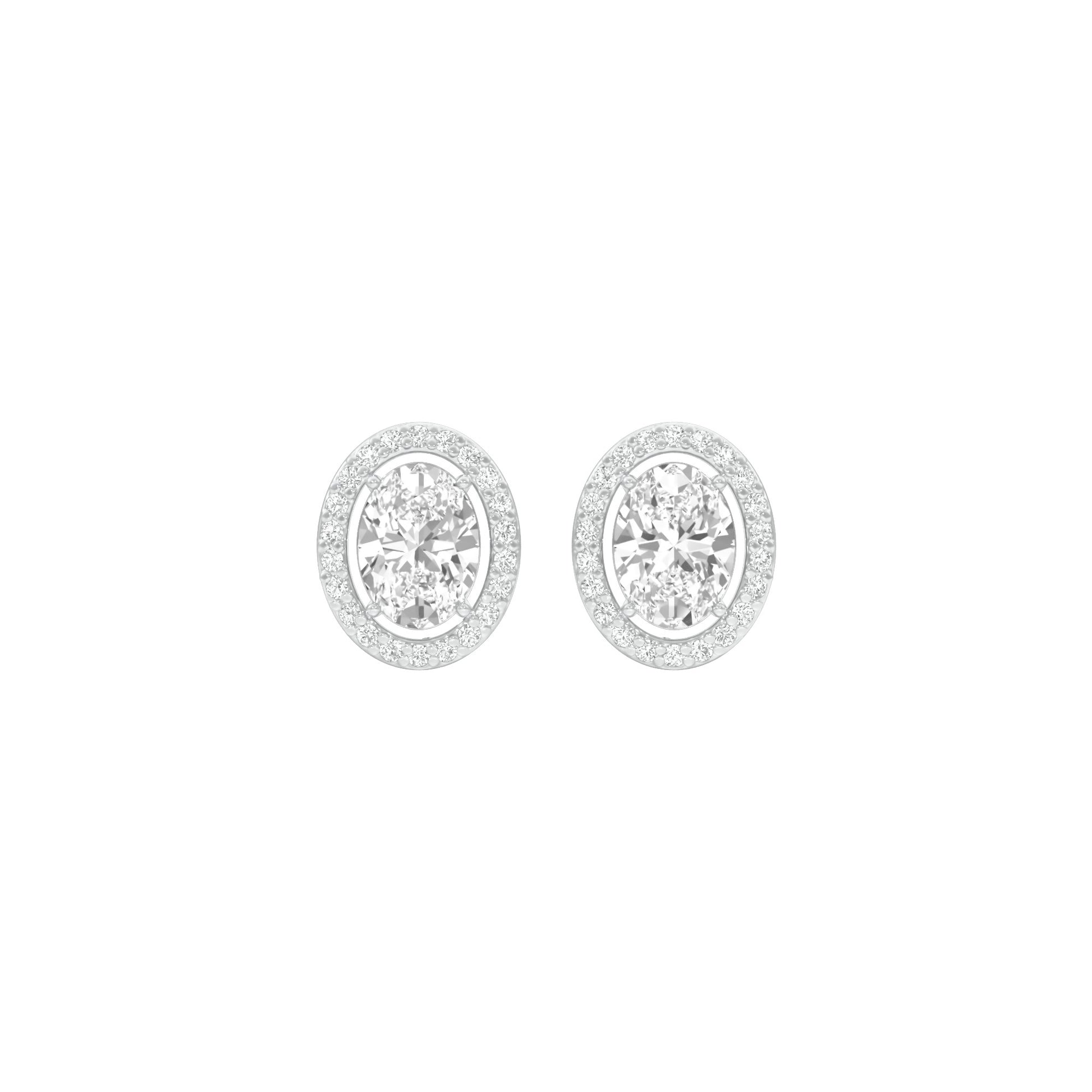 Tiny Oval Halo Diamond Stud Earrings 18 KT / White Gold