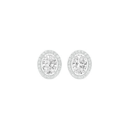 Tiny Oval Halo Diamond Stud Earrings 18 KT / White Gold
