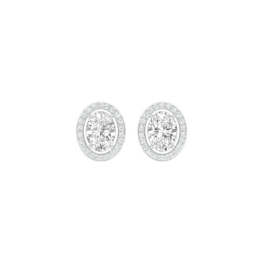Tiny Oval Halo Diamond Stud Earrings 18 KT / White Gold