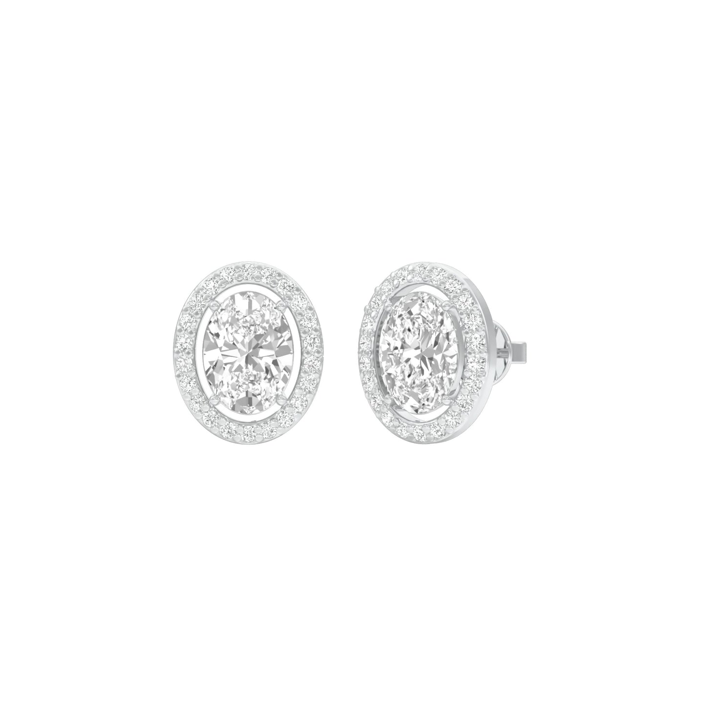 Tiny Oval Halo Diamond Stud Earrings 18 KT / White Gold