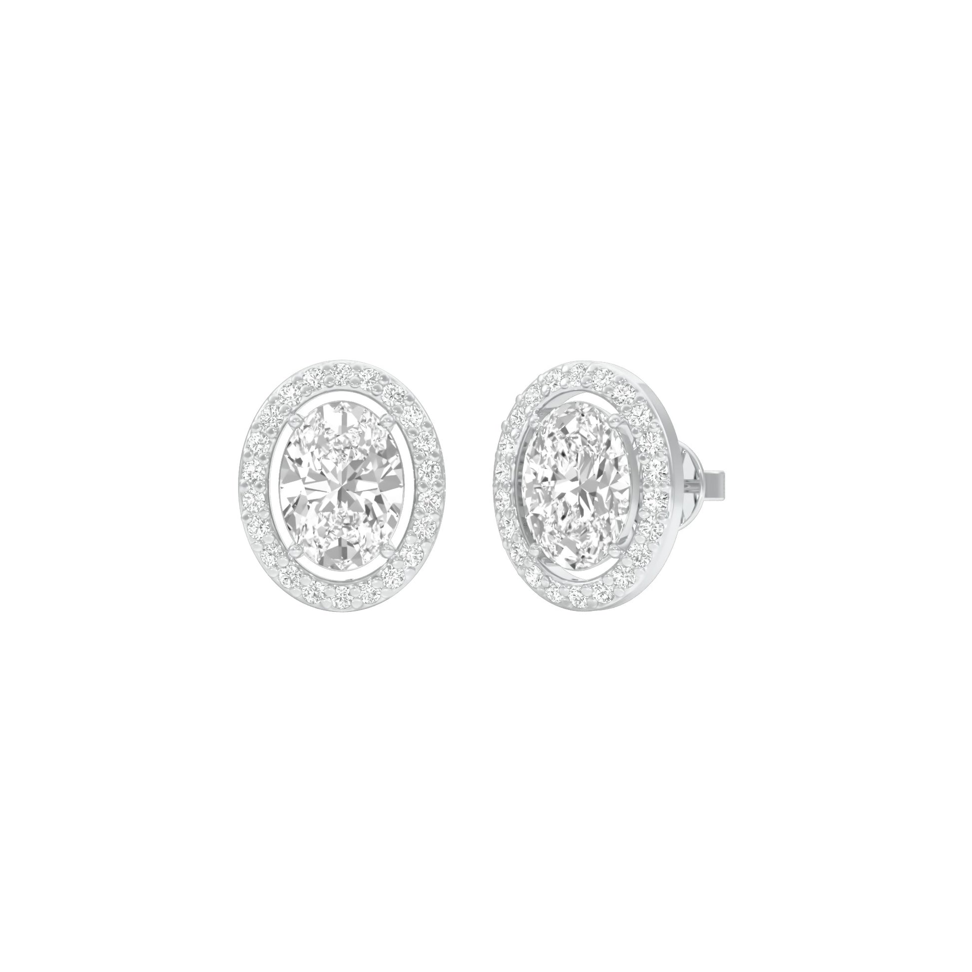Tiny Oval Halo Diamond Stud Earrings 18 KT / White Gold
